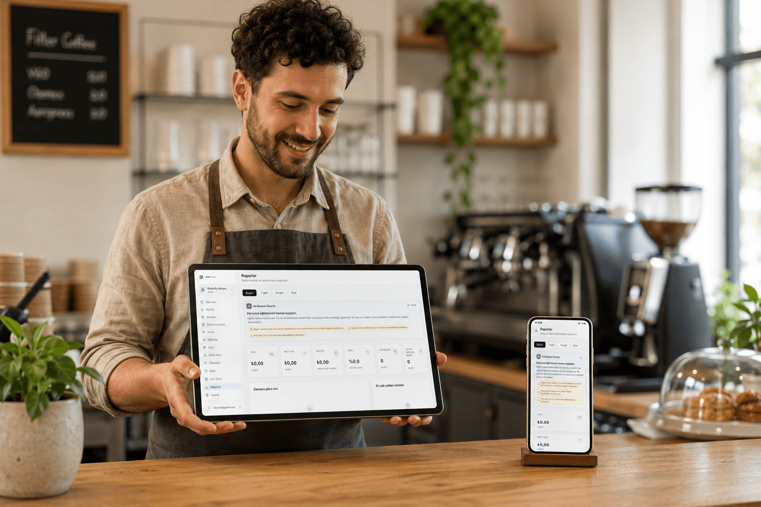 Kafe işletmecisi Paytak panelini tablet ve telefonundan yönetiyor